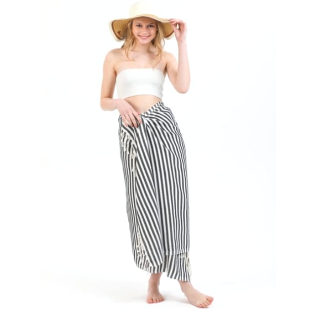 XL Turkish Cotton Beach Towel Peshtemal Black and White Stripe Sarong Spa Bath